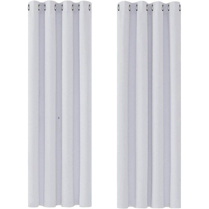 2 db-os Deconovo átlátszatlan, hőszigetelő függöny készlet, szoba elsötétítésére és energiatakarékosságra, fém gyűrűkkel, 107 x 214 cm, fehér szürke
