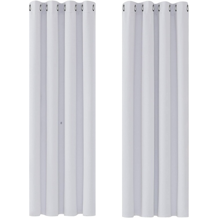 Set de 2 perdele Deconovo opace, termoizolante, pentru intunecarea camerei si economisirea energiei, cu inele metalice, 107 x 214 cm, alb gri