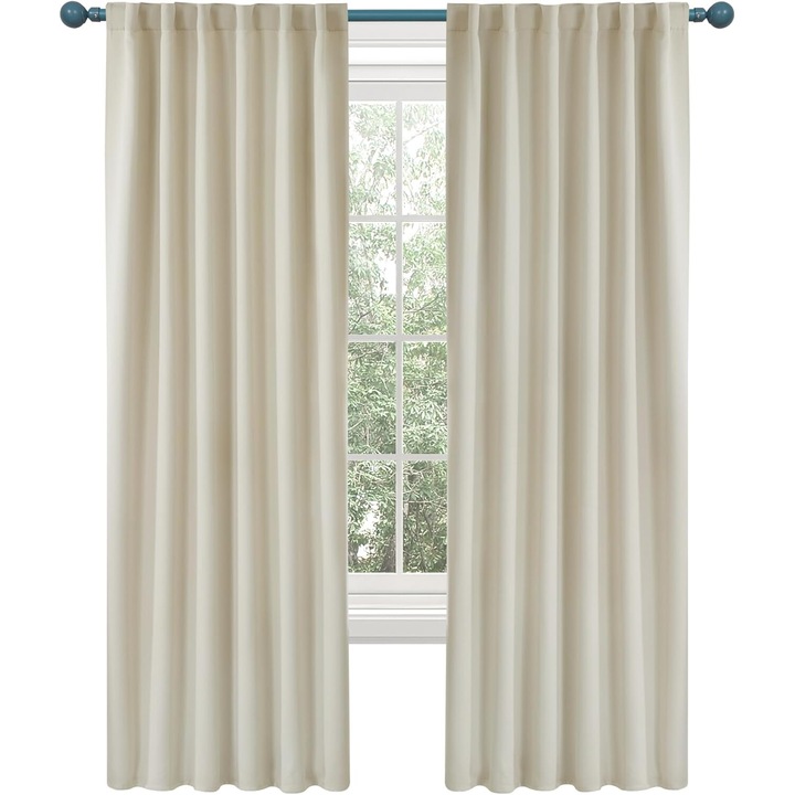 2 db Deconovo átlátszatlan, hőszigetelő függöny készlet, szoba sötétítésére és energiatakarékosságra, szalaggal, 132 x 160 cm, bézs