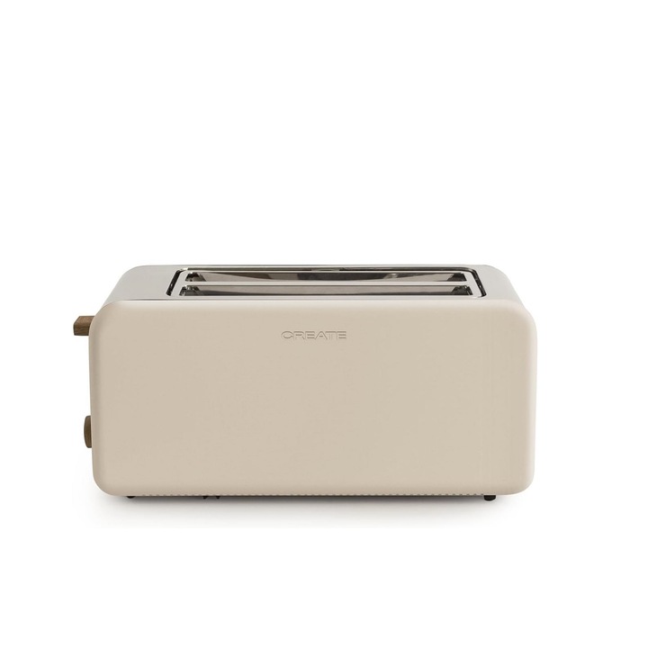 Тостер Retro XL CREATE, 2 филийки, 6 степени на мощност, автоматично спиране, функция размразяване/отказ/претопляне, тава за трохи, неплъзгащи се крачета, бежов