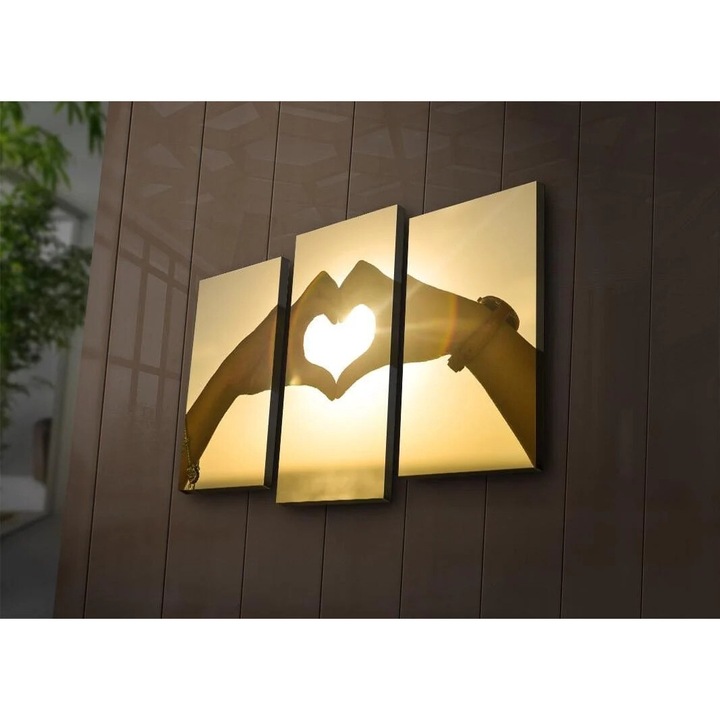 Картина от 3 части, платно, LED слънце, сърце 3PATİACT-9, многоцветно, 66 x 45 см