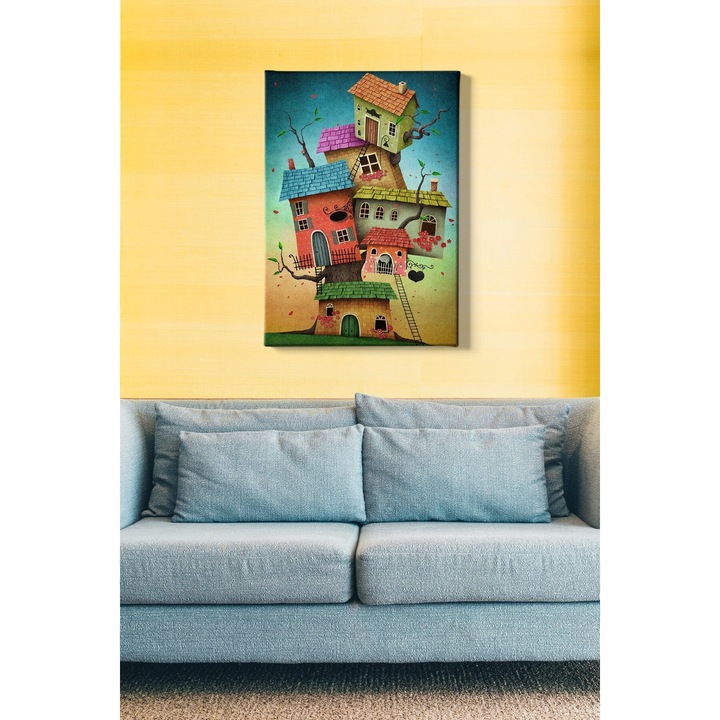 Картина върху платно Дърво с къщи 181 Многоцветна, 50 x 70 см