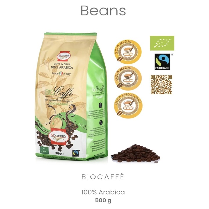 Cafea boabe BioCaffe Morandini Caffe, 100% Arabica, Organica, Fairtrade,500 g, premiata
