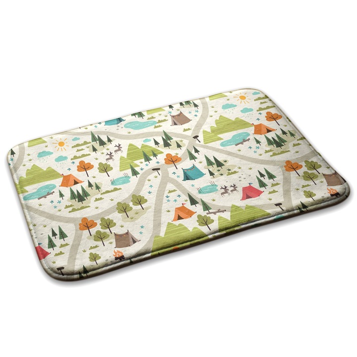 Covor pentru copiie, Decormat, Peisaj de camping, Verde inchis, 75x45 cm, 010350680010100278952