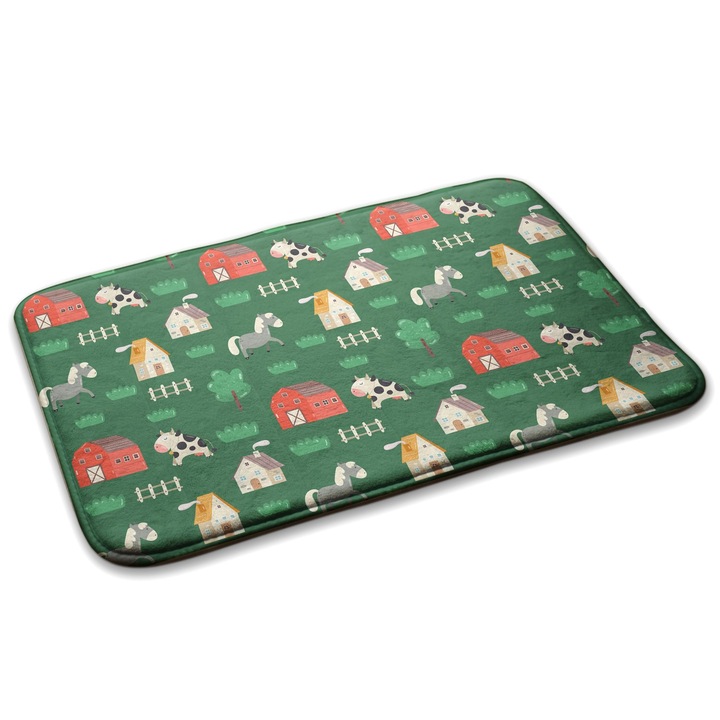 Covor pentru copiie, Decormat, Ferma cu animale, Verde inchis, 75x45 cm, 010350680010100278862