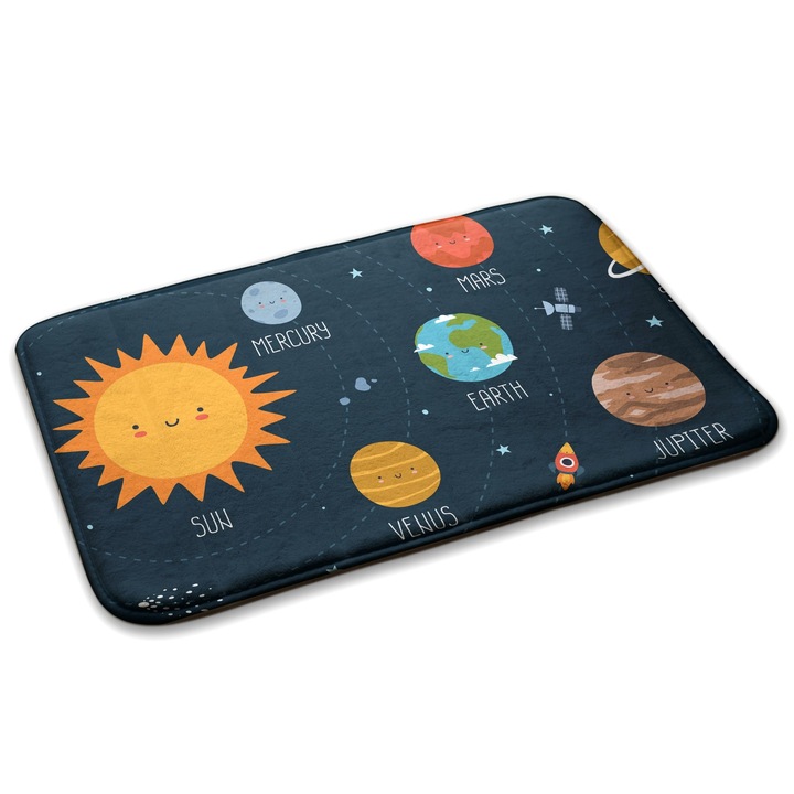 Covor pentru copiie, Decormat, Sistemul solar, Albastru, 75x45 cm, 010350680010100278816