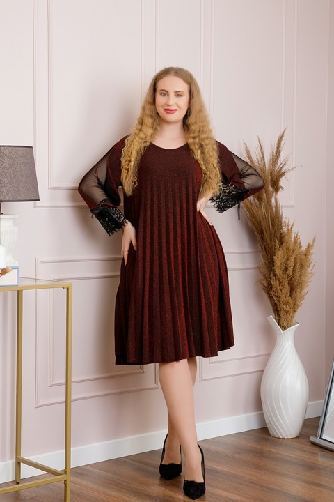 Рокля, Amelie, Дантелена вложка, Червен гранадин, One Size