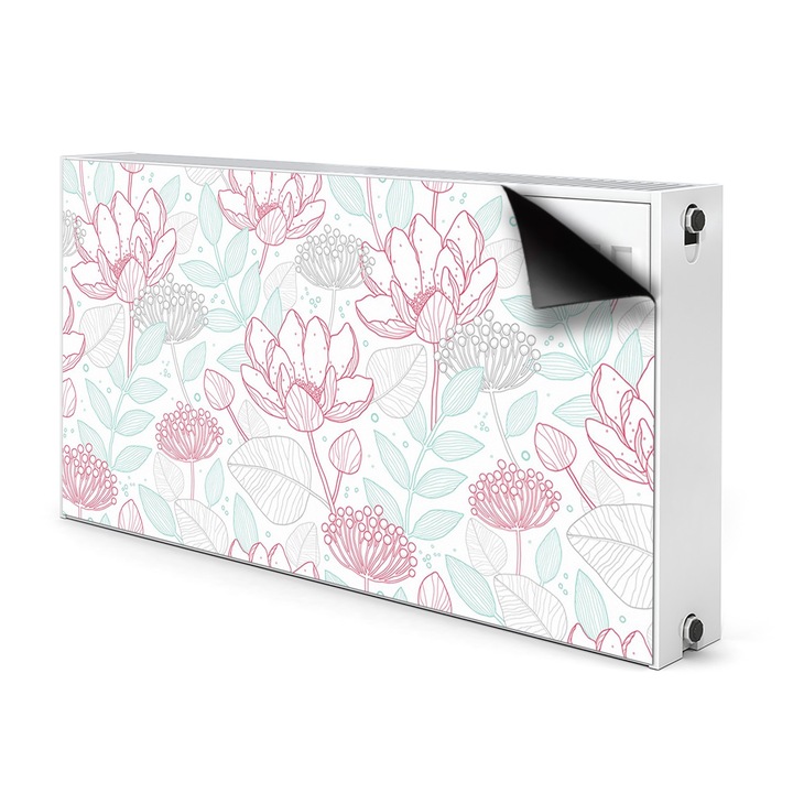 Mat Magnetic pentru radiator, Contururi de flori, albastru, 110 cm x 60 cm