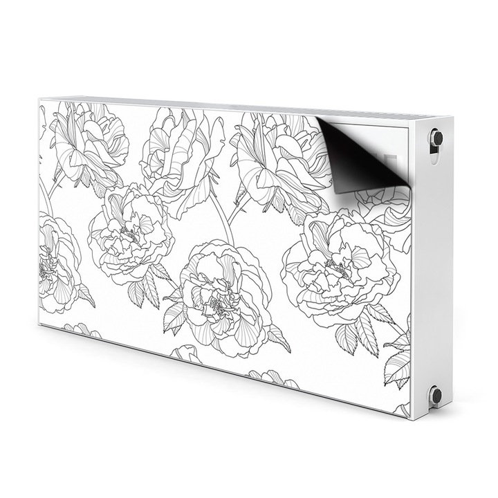 Covor magnetic pentru radiator, Trandafiri trase, gri, 110 cm x 60 cm