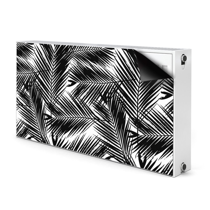 Covoras pentru radiator, Frunze de palmier negru, alb, 110 cm x 60 cm