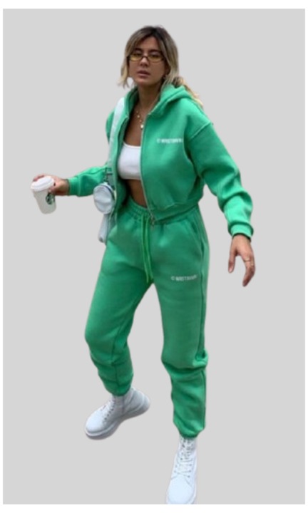 Дамски анцуг Criss, зелен, спортен комплект с качулка и джогинг панталон L/40