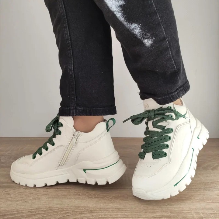 Ghete Casual Dama Franco Gerardo B71935 Albe Cu Verde - White, Alb