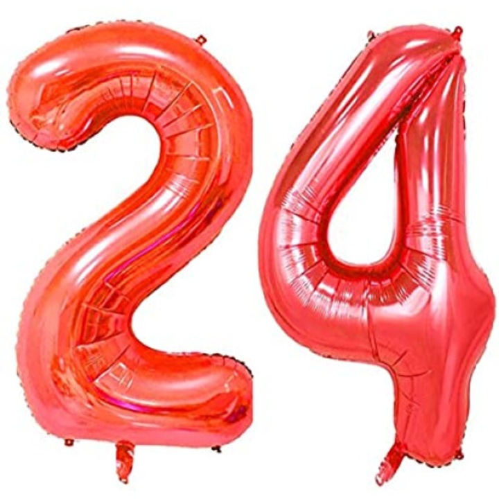Комплект 2 фолиеви балона, Domi Party, Червен, 24th юбилей, 105 см