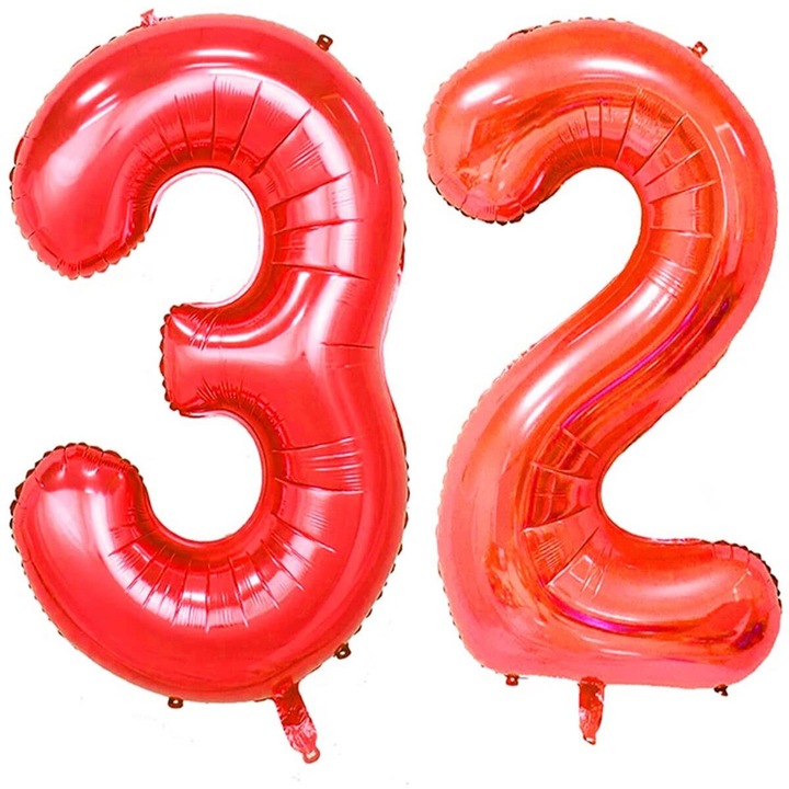 Комплект 2 фолиеви балона, Domi Party, Червен, 32 години юбилей, 100 см