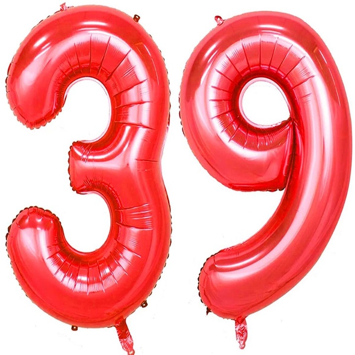 Комплект 2 фолиеви балона, Domi Party, Червен, 39 години юбилей, 105 см