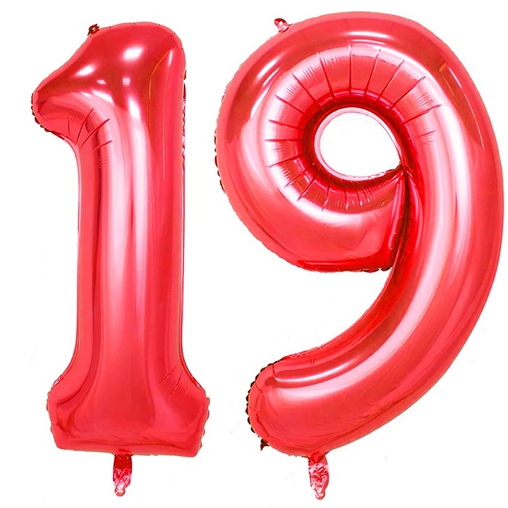 Комплект 2 фолиеви балона, Domi Party, Червен, 19-ти рожден ден, 100 см