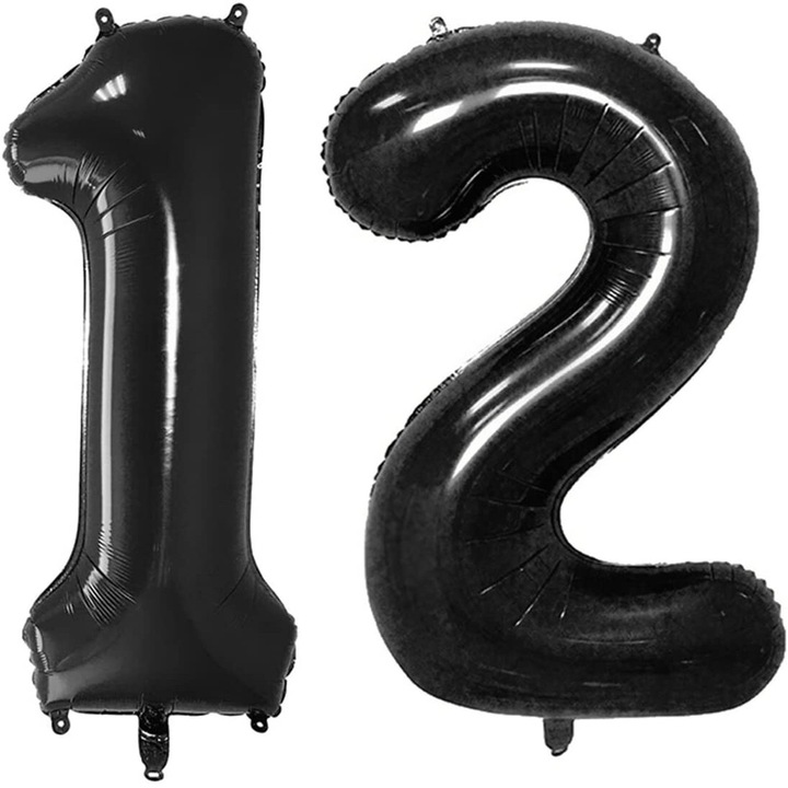 Set 2 baloane folie, Domi Party, Negru, aniversare 12 ani, 100 cm
