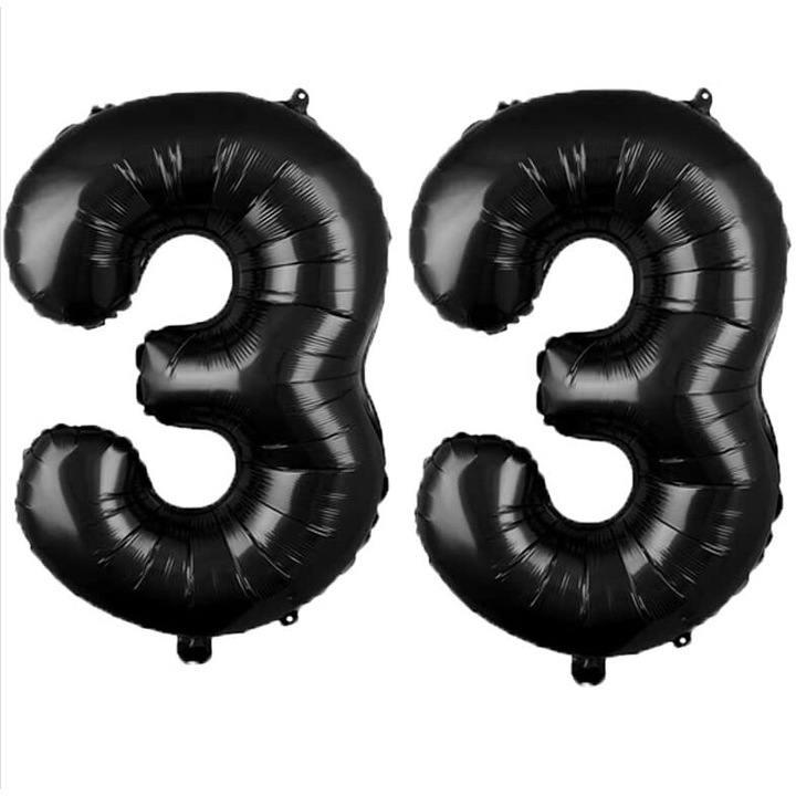 2 db fólia lufi készlet, Domi Party, Fekete, 33 éves évforduló, 101 cm