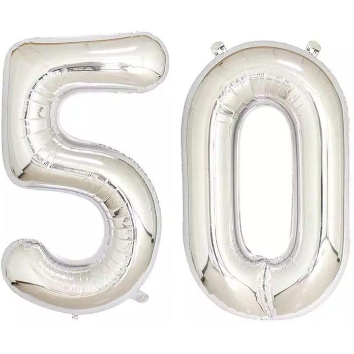 Set 2 baloane folie cifra, Domi Party, Argintiu, aniversare 50 ani, 100 cm