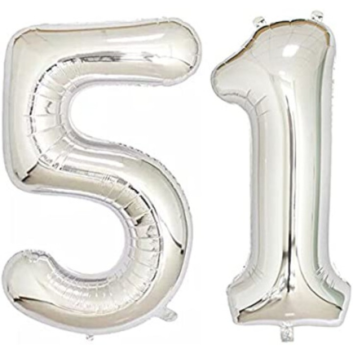 Комплект 2 броя фолиеви балони, Domi Party, сребро, 51 години юбилей, 100 см