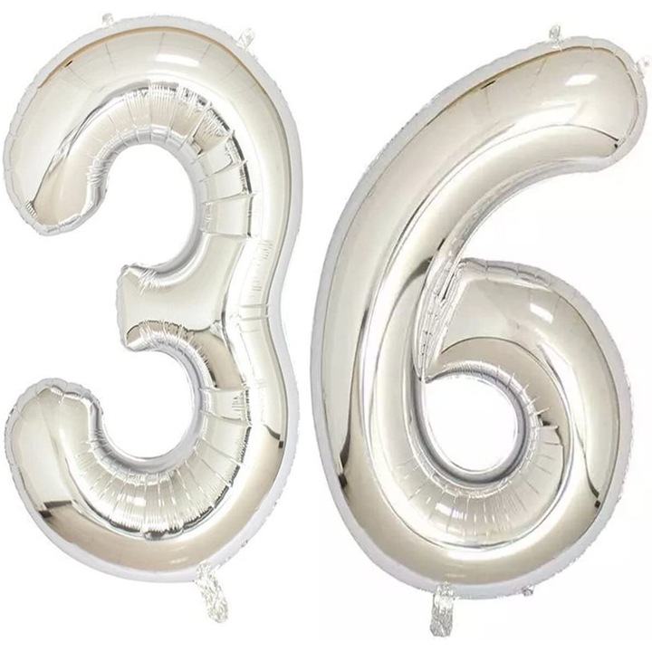 Set 2 baloane folie cifra, Domi Party, Argintiu, aniversare 36 ani, 100 cm