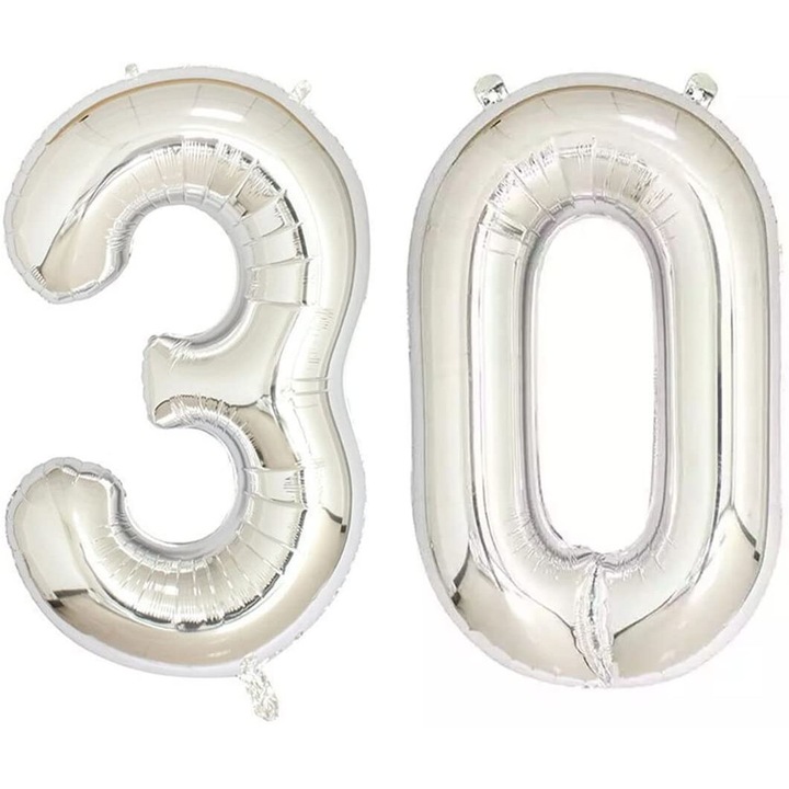 Set 2 baloane folie cifra, Domi Party, Argintiu, aniversare 30 ani, 100 cm