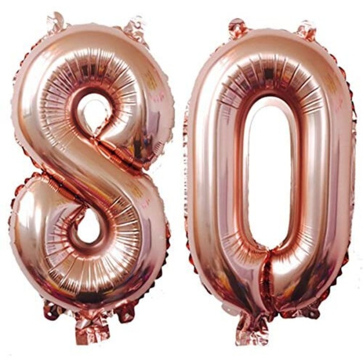 Комплект от 2 фолиеви балона, Domi Party, розово злато, 80 годишнина, 100 см