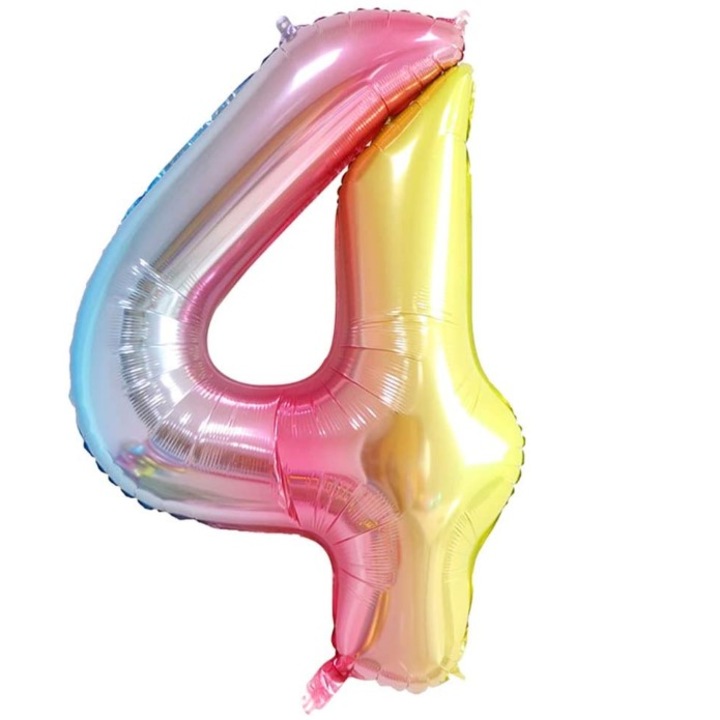 Balon folie, Domi Party, Curcubeu, cifra 4, 101 cm