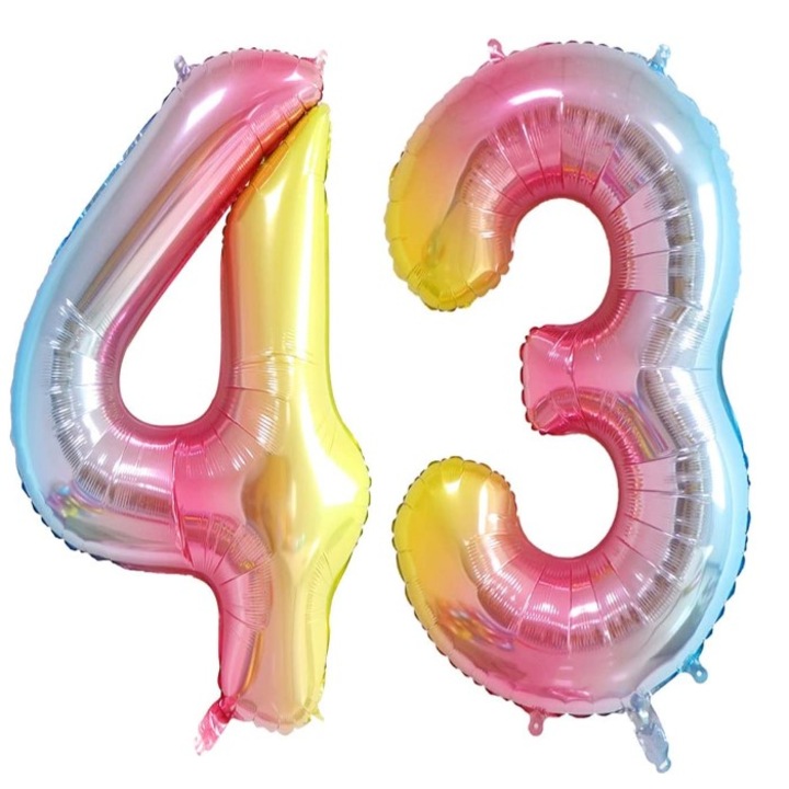 Set 2 baloane folie cifra, Domi Party, Curcubeu, aniversare 43 ani, 101 cm
