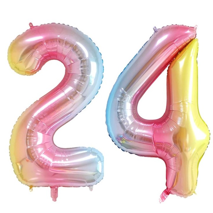 Комплект 2 броя фолиеви балони, Domi Party, Rainbow, 24th юбилей, 105 см