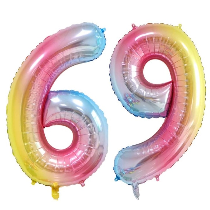 Комплект 2 броя фолиеви балони, Domi Party, Rainbow, 69th birthday, 105 см