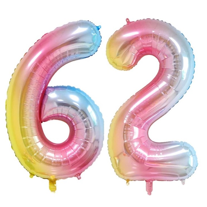 Комплект 2 броя фолиеви балони, Domi Party, Rainbow, 62 години юбилей, 101 см