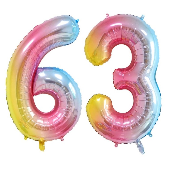 Комплект 2 броя фолиеви балони, Domi Party, Rainbow, 63 години юбилей, 105 см