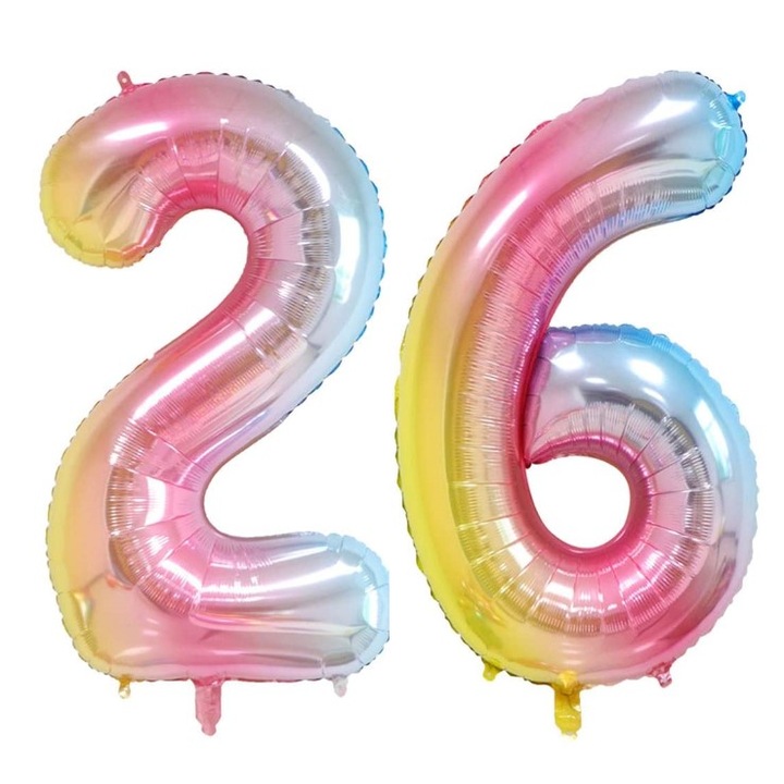 Комплект 2 броя фолиеви балони, Domi Party, Rainbow, 26 години юбилей, 101 см