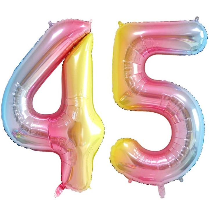 Комплект 2 броя фолиеви балони, Domi Party, Rainbow, 45 години юбилей, 101 см