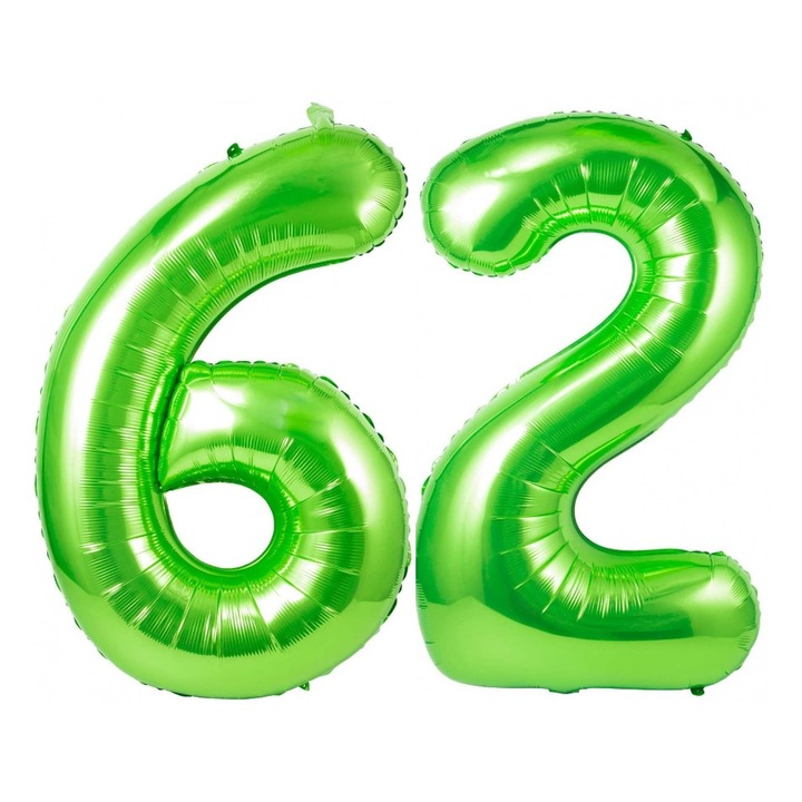 Set 2 baloane folie cifra, Domi Party, Verde, aniversare 62 ani, 100 cm