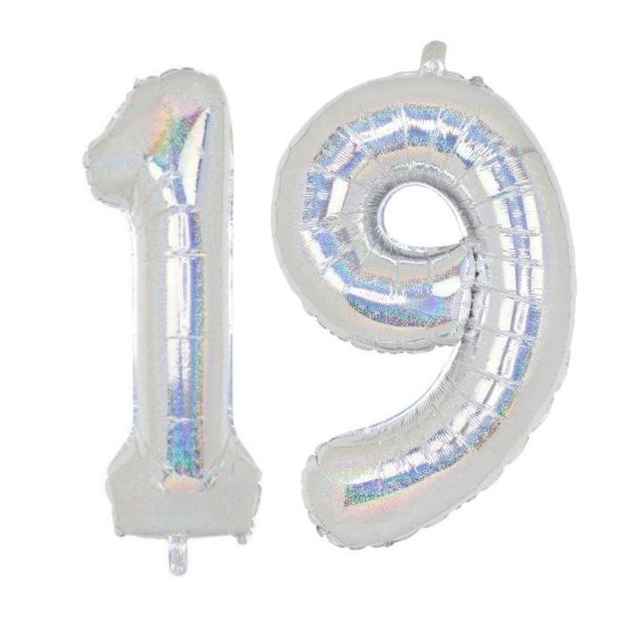 Комплект 2 броя фолиеви балони, Domi Party, холографски, 19 години юбилей, 105 см