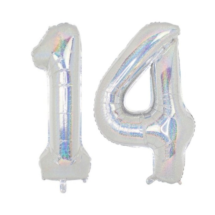 Set 2 baloane folie cifra, WOW, Holografic, aniversare 14 ani, 101 cm, Produs Petrecere Copii, Calitate Premium, WOW Shop