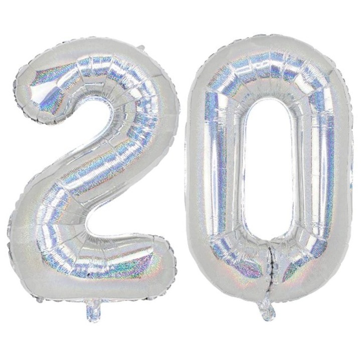 Set 2 baloane folie cifra, Domi Party, Holografic, aniversare 20 ani, 100 cm