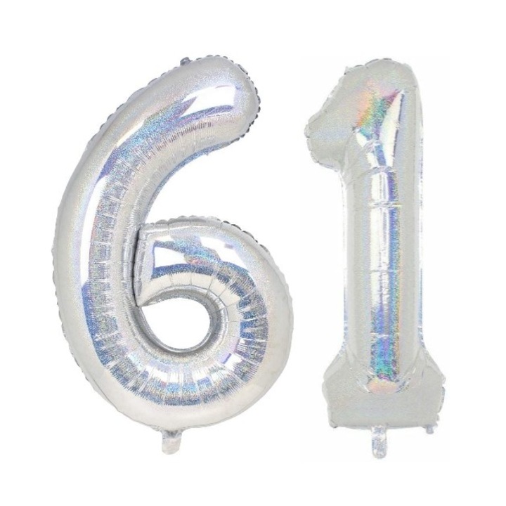 Комплект 2 броя фолиеви балони, Domi Party, холографски, 61 години юбилей, 105 см