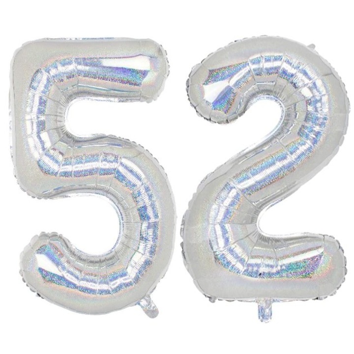 Комплект 2 броя фолиеви балони, Domi Party, холографски, 52 години юбилей, 101 см