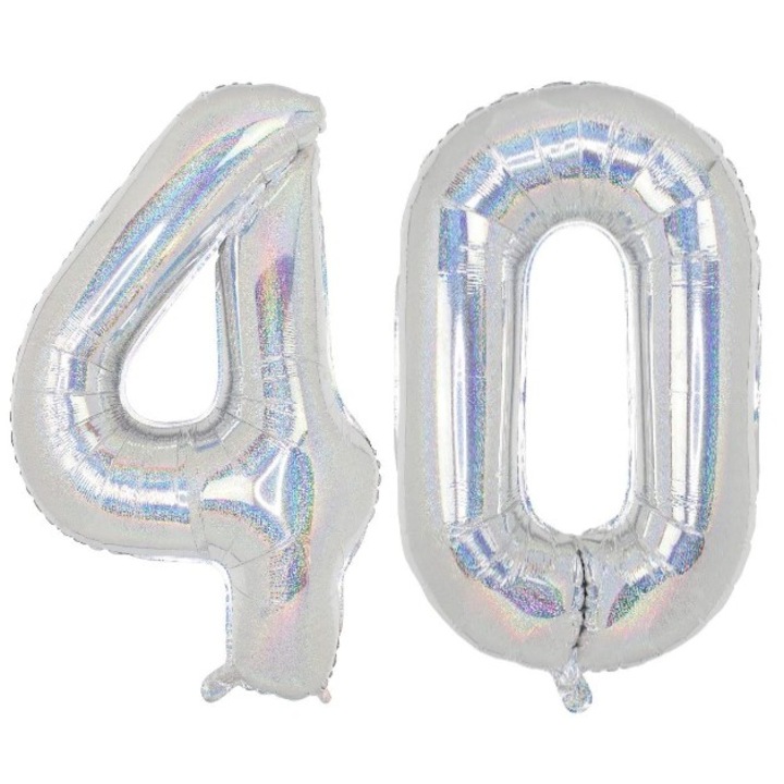 Set 2 baloane folie cifra, WOW, Holografic, aniversare 40 ani, 101 cm, Produs Petrecere Copii, Calitate Premium, WOW Shop