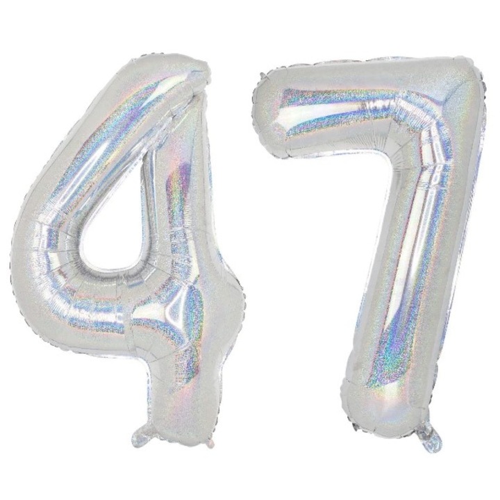 Set 2 baloane folie cifra, WOW, Holografic, aniversare 47 ani, 101 cm, Produs Petrecere Copii, Calitate Premium, WOW Shop