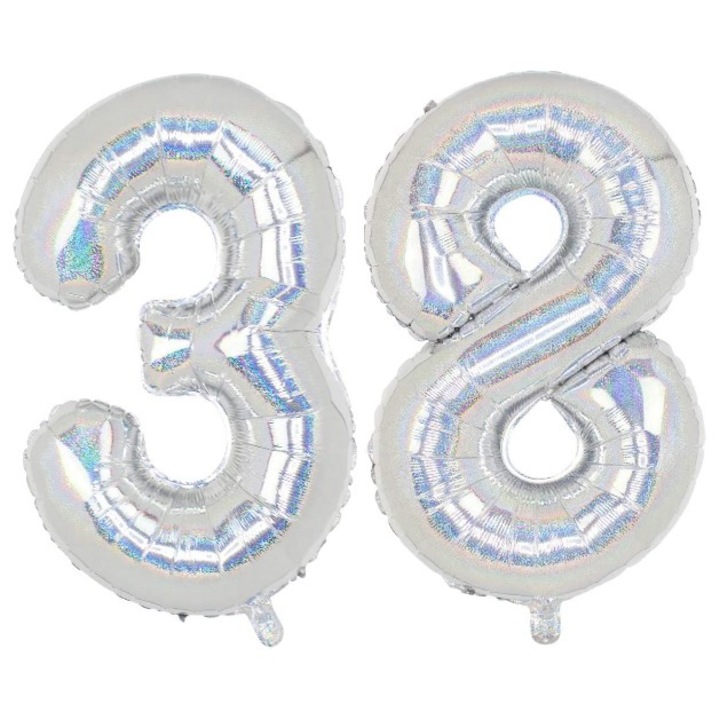 Set 2 baloane folie cifra, WOW, Holografic, aniversare 38 ani, 100 cm, Produs Petrecere Copii, Calitate Premium, WOW Shop