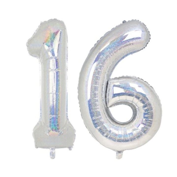 Комплект 2 броя фолиеви балони, Domi Party, холографски, 16 години юбилей, 105 см