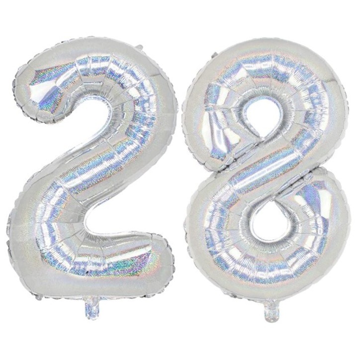 Комплект 2 броя фолиеви балони, Domi Party, Холографски, 28 години юбилей, 101 см