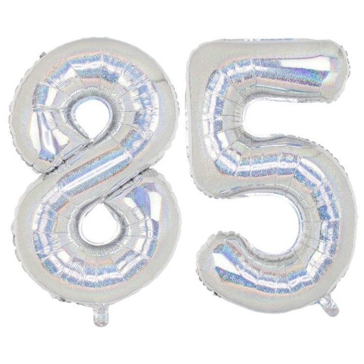 Set 2 baloane folie cifra, WOW, Holografic, aniversare 85 ani, 101 cm, Produs Petrecere Copii, Calitate Premium, WOW Shop