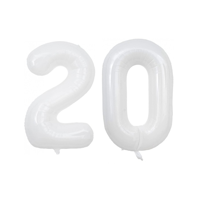 Set 2 baloane folie cifra, Domi Party, Alb, aniversare 20 ani, 101 cm