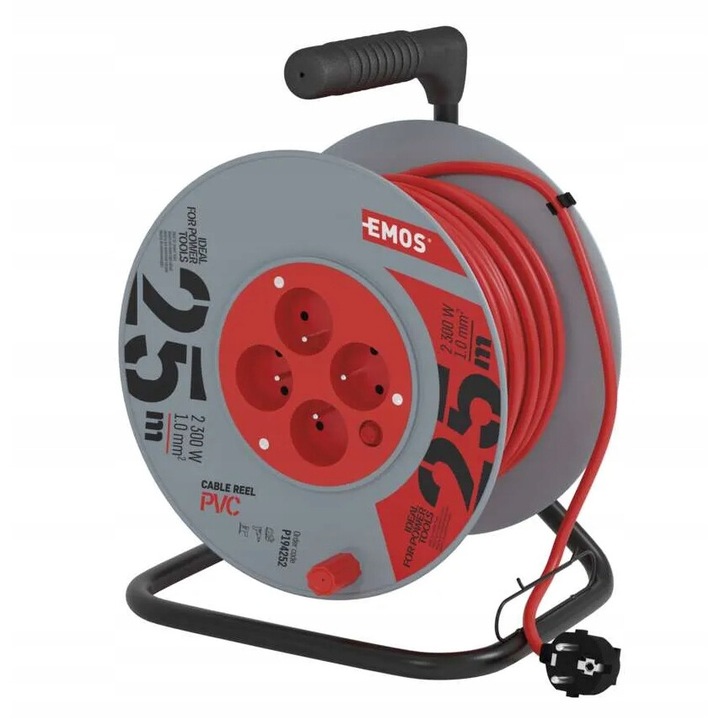 Удължител 4 контакта, Emos, 25м, 1мм2, червен