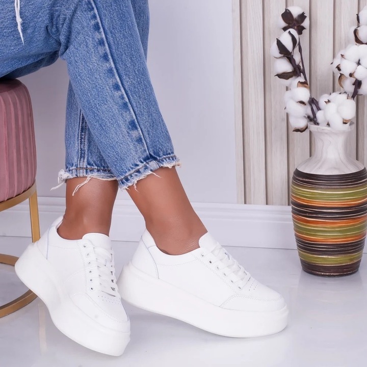 Pantofi dama casual Albi din Piele Naturala Bria, Alb